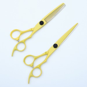 6 “yellow professional hair scissors set Flat cut traceless teeth scissors two sets of Japan 440C steel