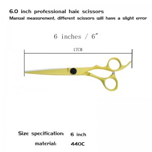 6 “yellow professional hair scissors set Flat cut traceless teeth scissors two sets of Japan 440C steel