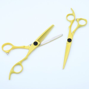 6 “yellow professional hair scissors set Flat cut traceless teeth scissors two sets of Japan 440C steel