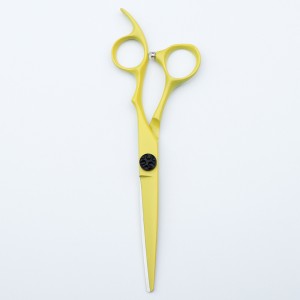 6 “yellow professional hair scissors set Flat cut traceless teeth scissors two sets of Japan 440C steel