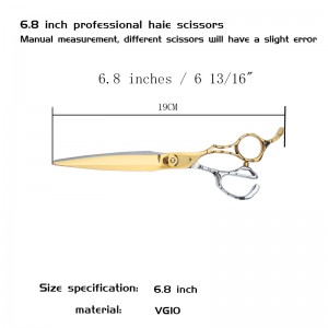 6.8-inch Japanese VG10 steel gold and silver double shape hollow-out handle barbershop hair stylist